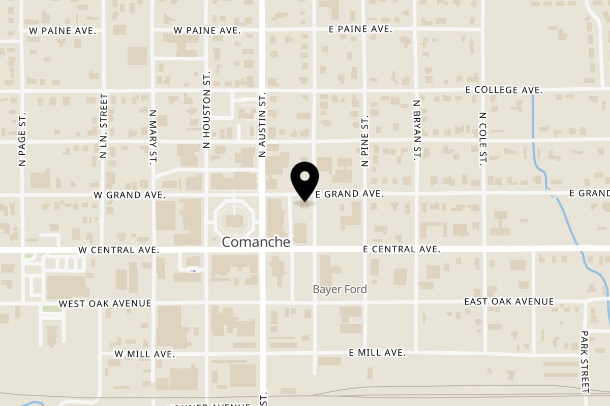 Map showing the location of State National Pizza on 114 W Central Ave in Comanche